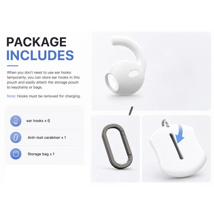 For AirPods Pro 3 XDcase 6 Pairs Silicone Anti-slip Sports Ear Covers with Storage Case & Carabiner(Black) - Image 6