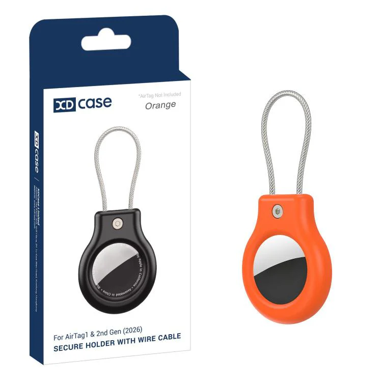 For AirTag 2nd Gen / 1st Gen XDcase Hollow PC Protective Case with Security Lock & Metal Strap(Orange)