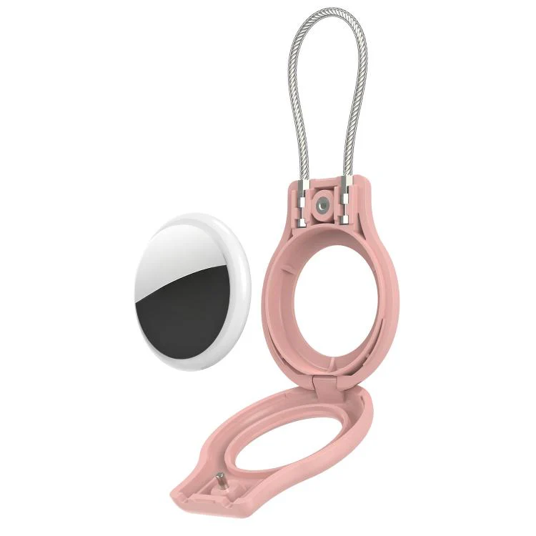 For AirTag 2nd Gen / 1st Gen XDcase Hollow PC Protective Case with Security Lock & Metal Strap(Pink) - Image 3