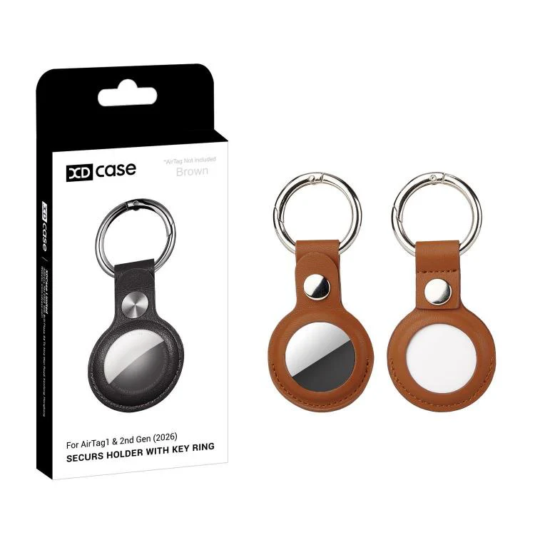 For AirTag 2nd Gen / AirTag 1st Gen XDcase Double-sided Hollow Vegan Leather Protective Case with Metal Ring(Brown)