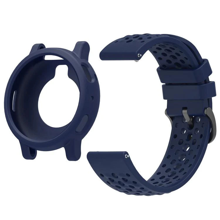 For Amazfit Active Max Silicone Soft Case and Solid Color Perforated Silicone Watch Band(Dark Blue) - Image 2
