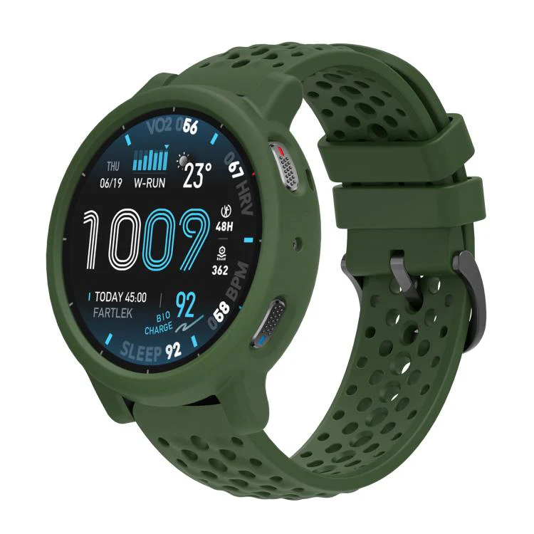 For Amazfit Active Max Silicone Soft Case and Solid Color Perforated Silicone Watch Band(Dark Green)