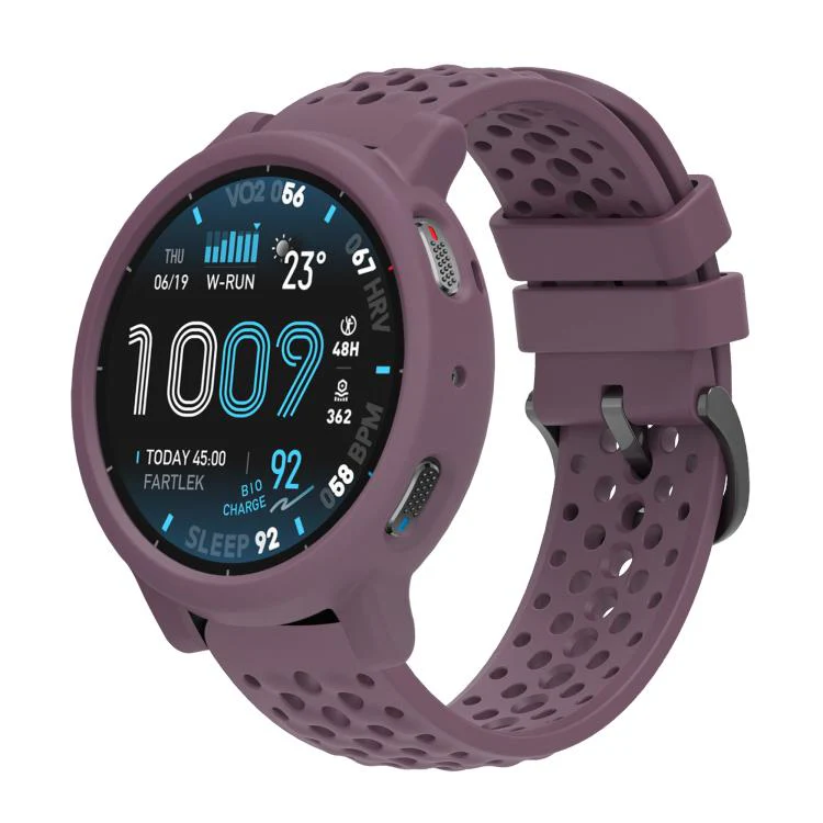 For Amazfit Active Max Silicone Soft Case and Solid Color Perforated Silicone Watch Band(Smoky Purple)