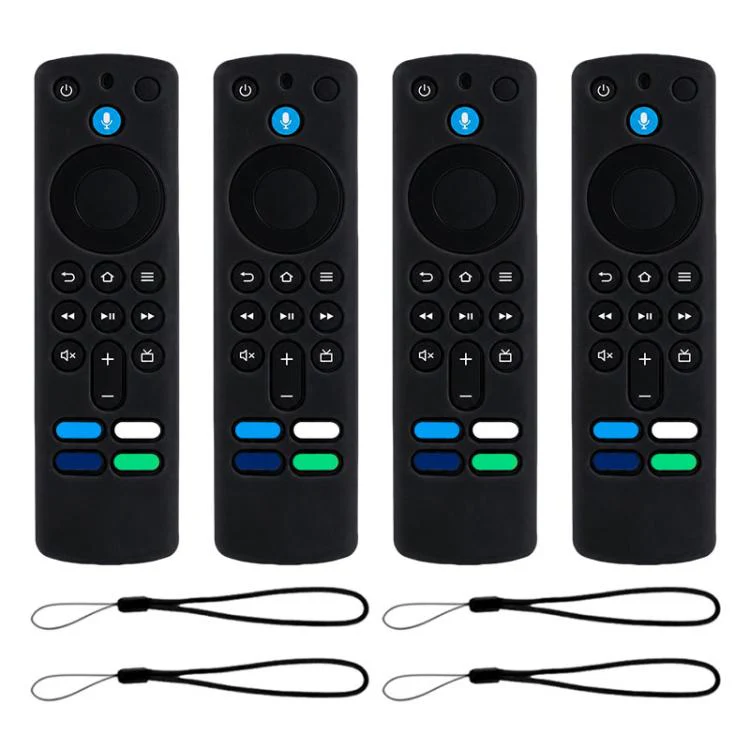For Amazon Alexa Voice Remote 3rd Gen XDcase 4pcs Soft Silicone Protective Case with Mini Strap(Black)