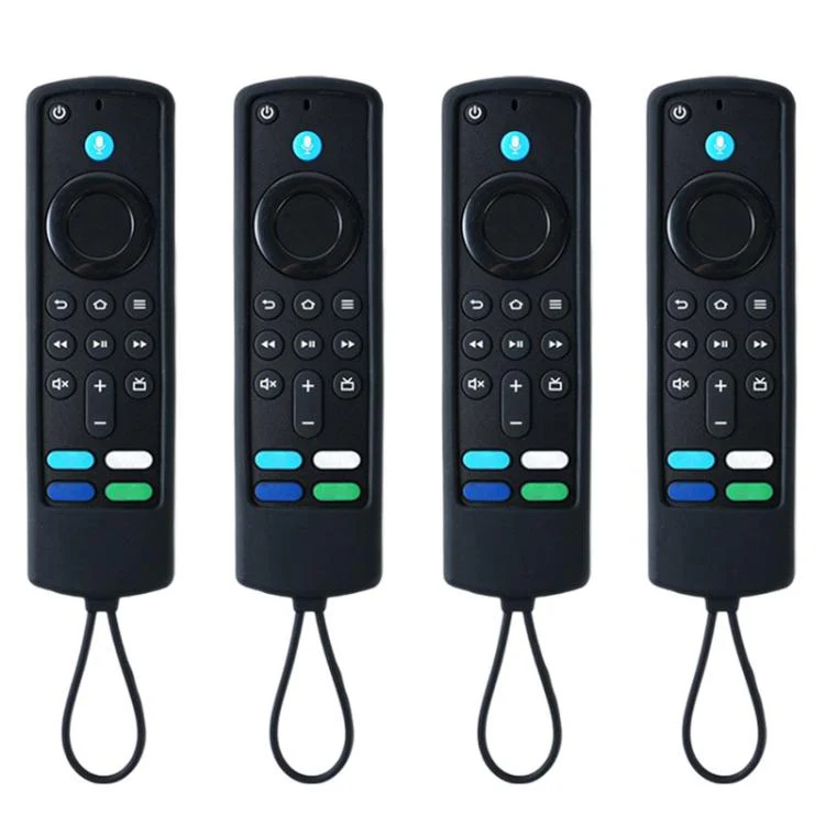 For Amazon Alexa Voice Remote Gen 3/2/1 XDcase 4pcs Thickened Soft Silicone Protective Case with Mini Strap(Black)
