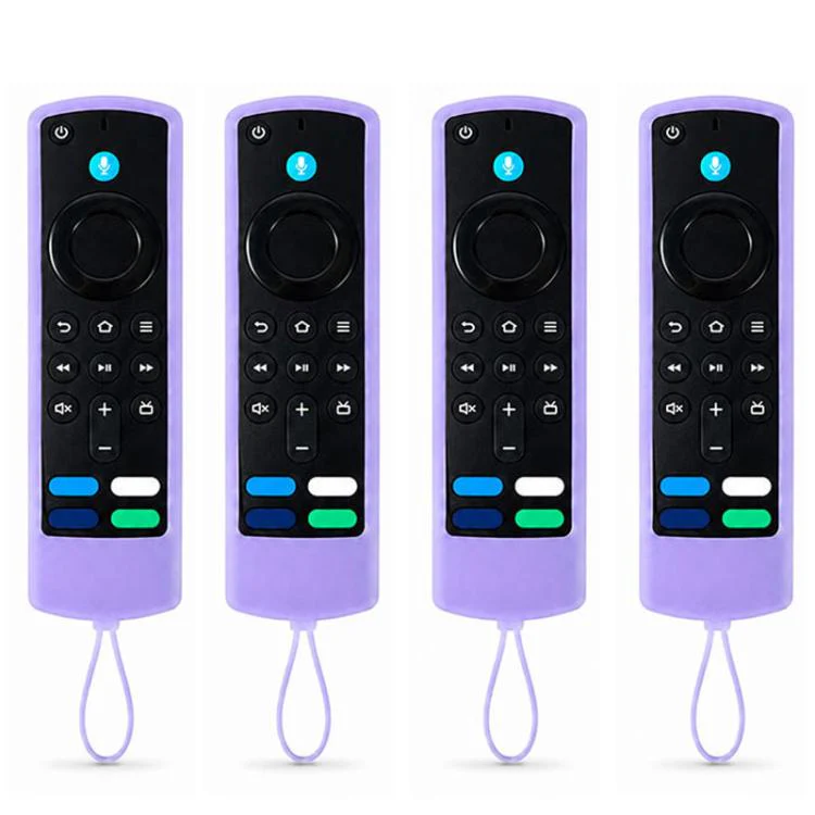 For Amazon Alexa Voice Remote Gen 3/2/1 XDcase 4pcs Thickened Soft Silicone Protective Case with Mini Strap(Luminous Purple)