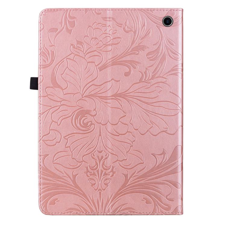For Amazon Fire HD 10 Floral Embossed Pattern Vegan Leather Tablet Case(Rose Gold) - Image 3