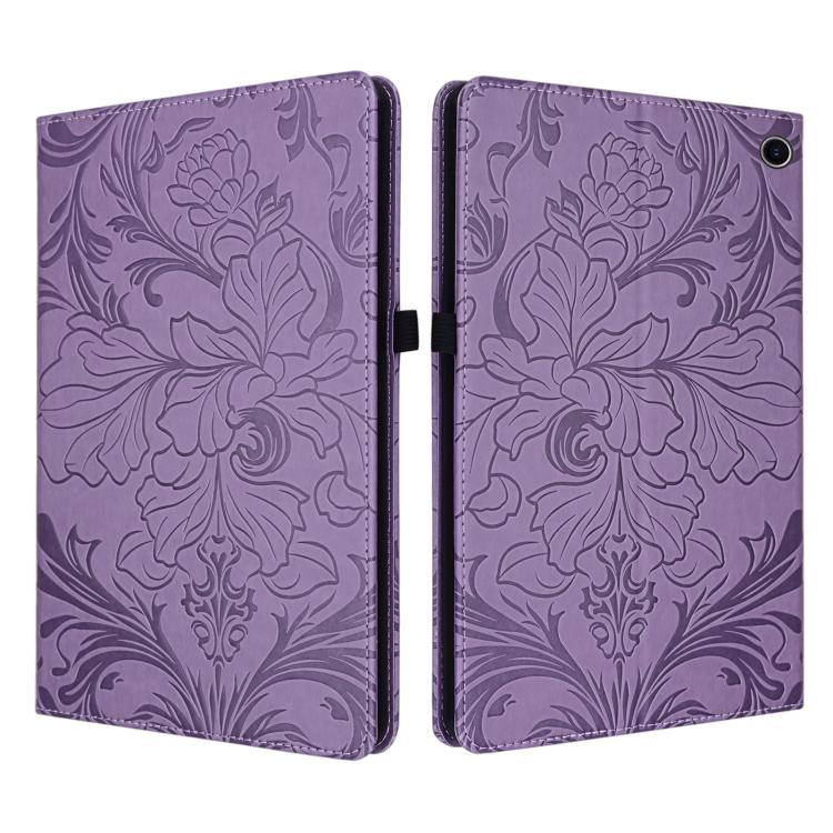 For Amazon Fire Max 11 Floral Embossed Pattern Vegan Leather Tablet Case(Purple)