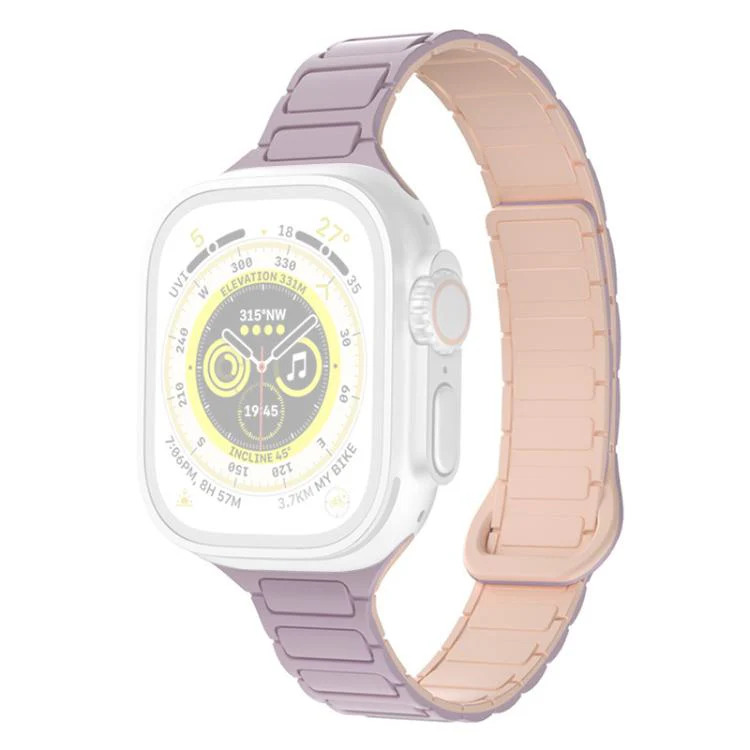 For Apple Watch 38 / 40 / 41 / S11 42mm xDfind Three Beads Magnetic Silicone Watch Band(Light Purple + Pink) - Image 2