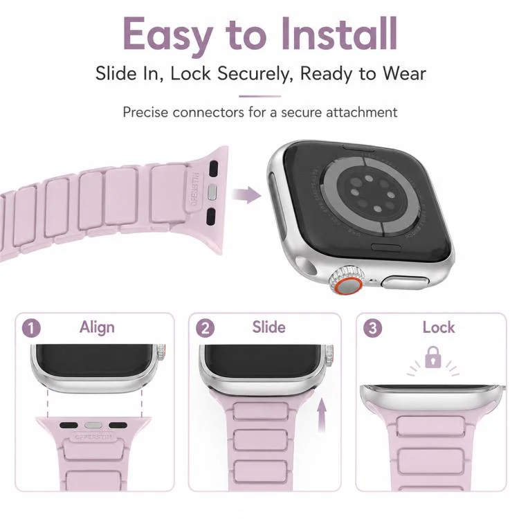 For Apple Watch 38 / 40 / 41 / S11 42mm xDfind Three Beads Magnetic Silicone Watch Band(Light Purple + Pink) - Image 8