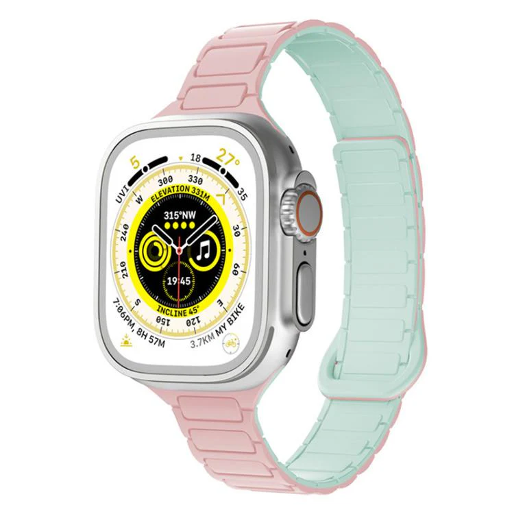 For Apple Watch 38 / 40 / 41 / S11 42mm xDfind Three Beads Magnetic Silicone Watch Band(Pink + Mint Green)