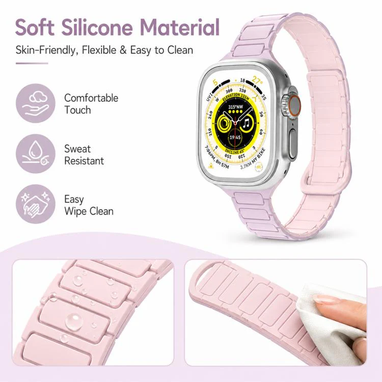 For Apple Watch 38 / 40 / 41 / S11 42mm xDfind Three Beads Magnetic Silicone Watch Band(Pink + Mint Green) - Image 6