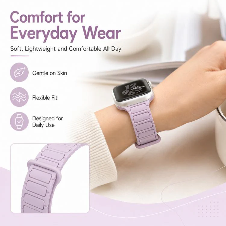 For Apple Watch 38 / 40 / 41 / S11 42mm xDfind Three Beads Magnetic Silicone Watch Band(Pink + Mint Green) - Image 9