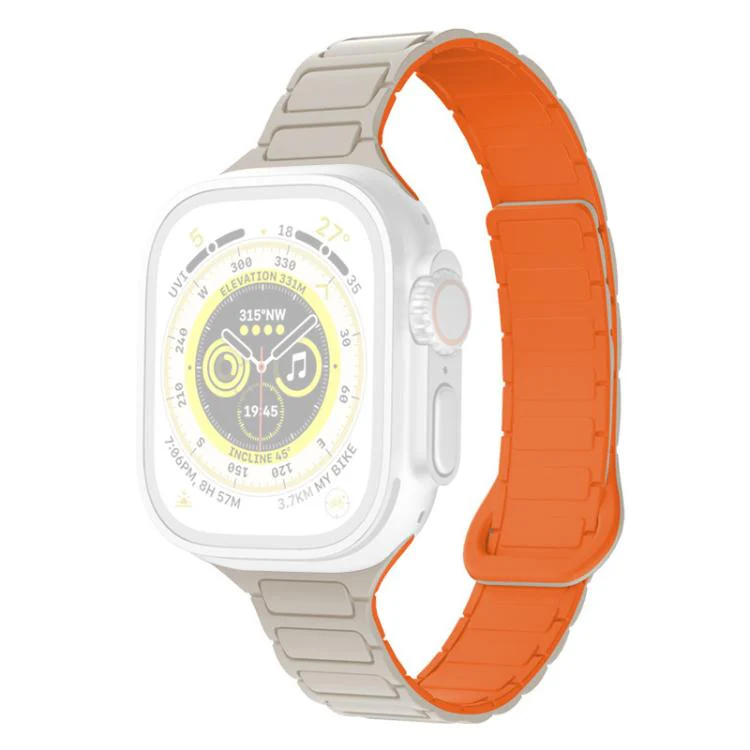 For Apple Watch 38 / 40 / 41 / S11 42mm xDfind Three Beads Magnetic Silicone Watch Band(Starlight + Orange) - Image 2