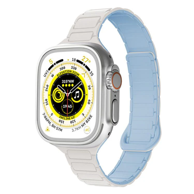 For Apple Watch 38 / 40 / 41 / S11 42mm xDfind Three Beads Magnetic Silicone Watch Band(White + Mist Blue)