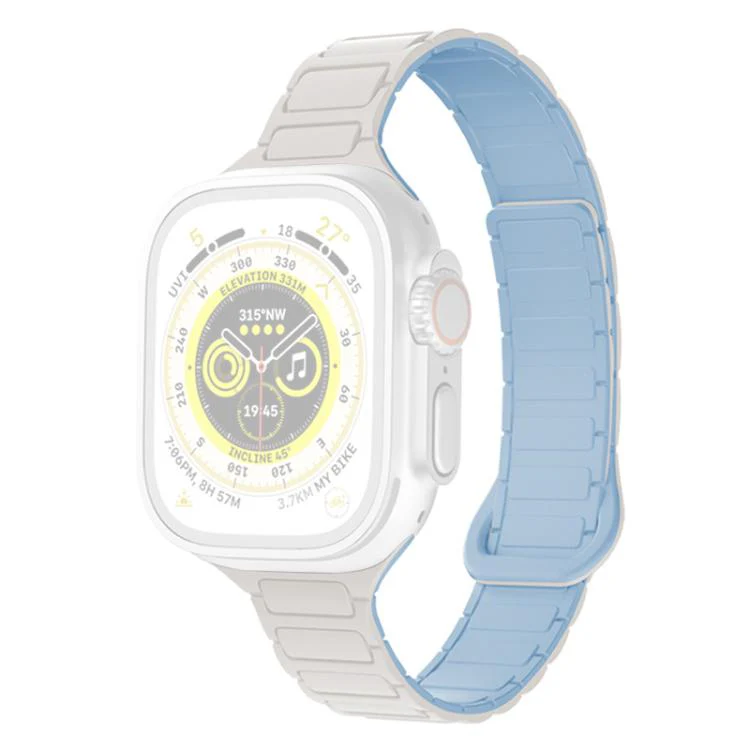 For Apple Watch 38 / 40 / 41 / S11 42mm xDfind Three Beads Magnetic Silicone Watch Band(White + Mist Blue) - Image 2