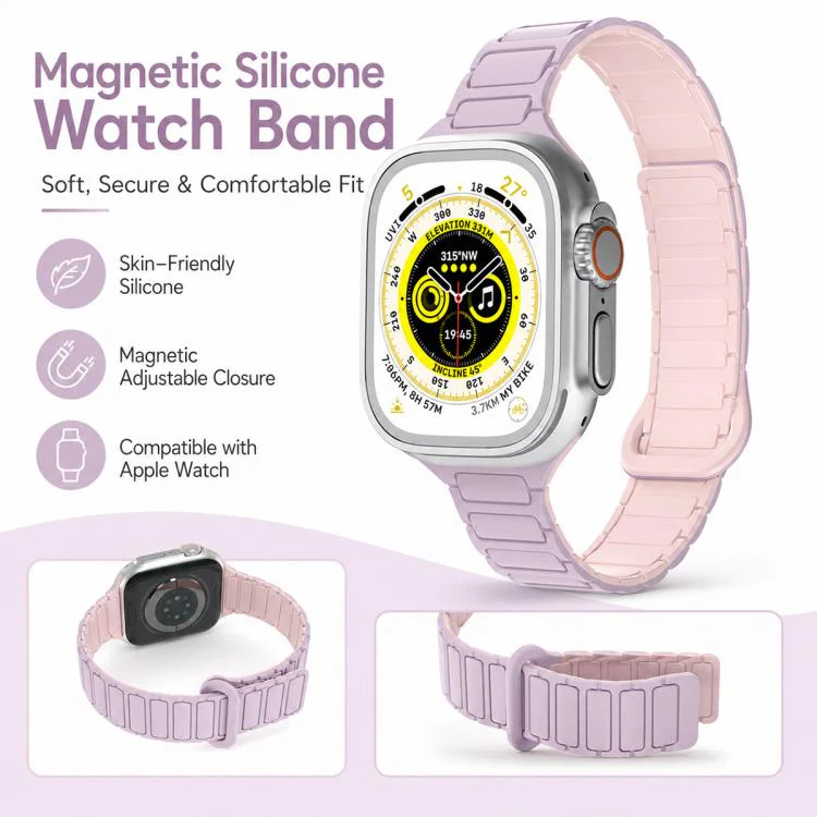 For Apple Watch 38 / 40 / 41 / S11 42mm xDfind Three Beads Magnetic Silicone Watch Band(White + Mist Blue) - Image 4