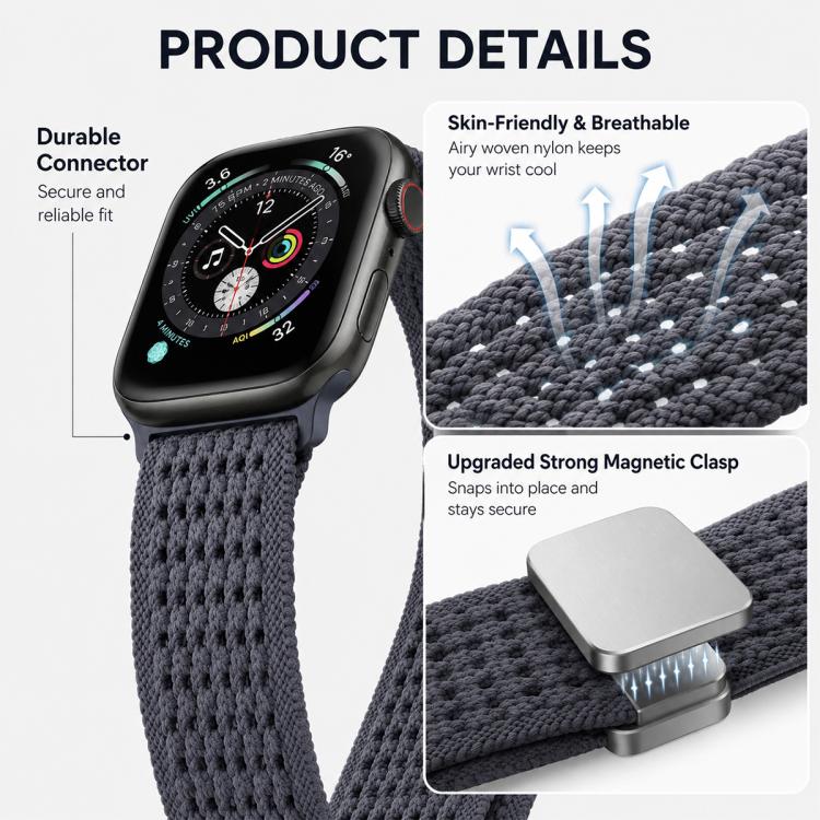 For Apple Watch 42 / 44 / 45 / 46 / 49mm xDfind Magnetic Buckle Hollow-Out Nylon Woven Watch Band(Smoky Purple) - Image 8