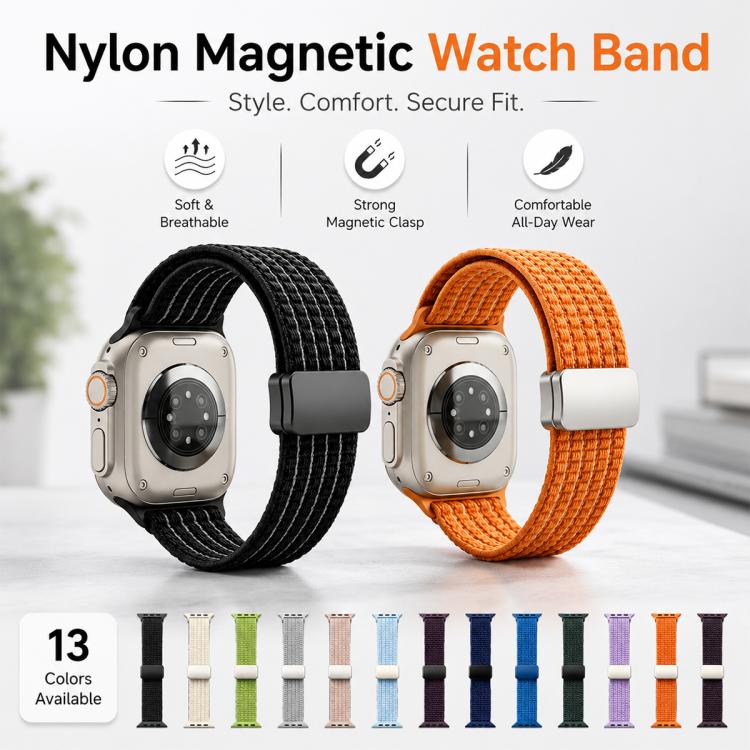 For Apple Watch 42 / 44 / 45 / 46 / 49mm xDfind Magnetic Buckle Nylon Woven Watch Band(Starlight) - Image 9