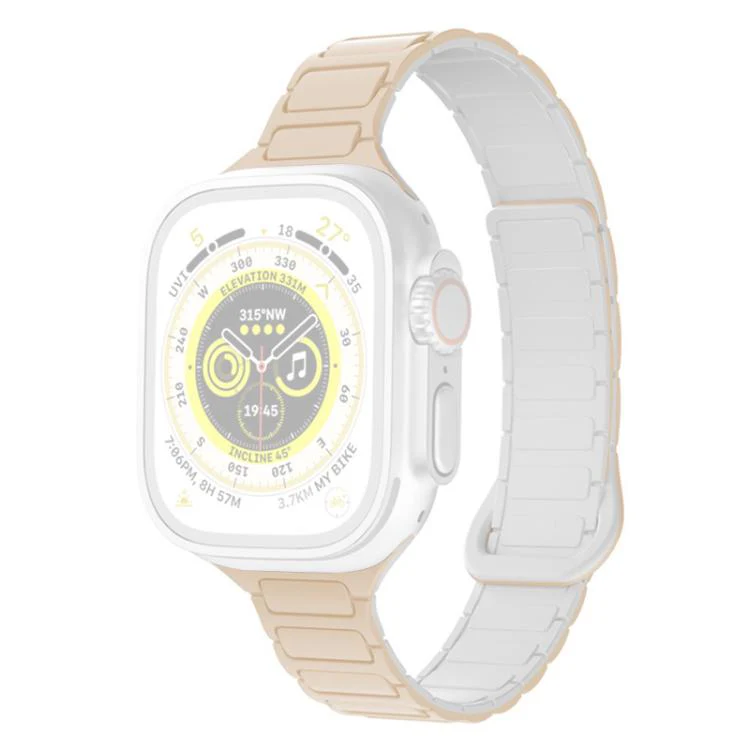 For Apple Watch 42 / 44 / 45 / 46 / 49mm xDfind Three Beads Magnetic Silicone Watch Band(Milk Tea + Rock White) - Image 2