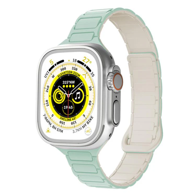 For Apple Watch 42 / 44 / 45 / 46 / 49mm xDfind Three Beads Magnetic Silicone Watch Band(Mint Green + Starlight)