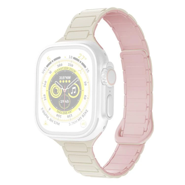 For Apple Watch 42 / 44 / 45 / 46 / 49mm xDfind Three Beads Magnetic Silicone Watch Band(Starlight + Pink) - Image 2