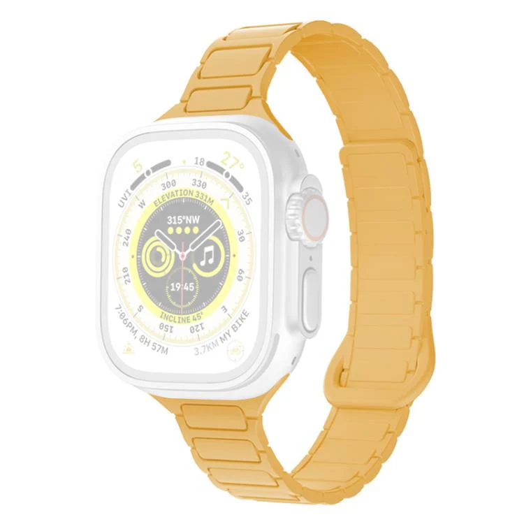 For Apple Watch 42 / 44 / 45 / 46 / 49mm xDfind Three Beads Magnetic Silicone Watch Band(Yellow) - Image 2