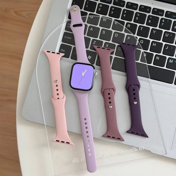 For Apple Watch 42mm / 41mm / 40mm / 38mm Angled Connector Slim Reverse Buckle Silicone Watch Band(Light Purple) - Image 7
