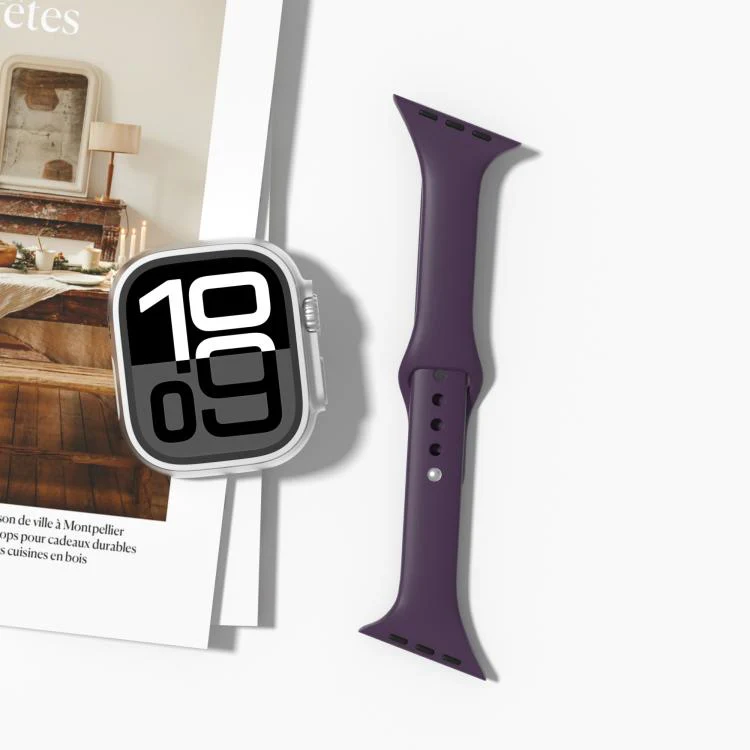 For Apple Watch 42mm / 41mm / 40mm / 38mm Angled Connector Slim Reverse Buckle Silicone Watch Band(Plum) - Image 2