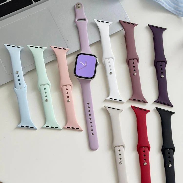For Apple Watch 42mm / 41mm / 40mm / 38mm Angled Connector Slim Reverse Buckle Silicone Watch Band(Smoky Purple) - Image 5