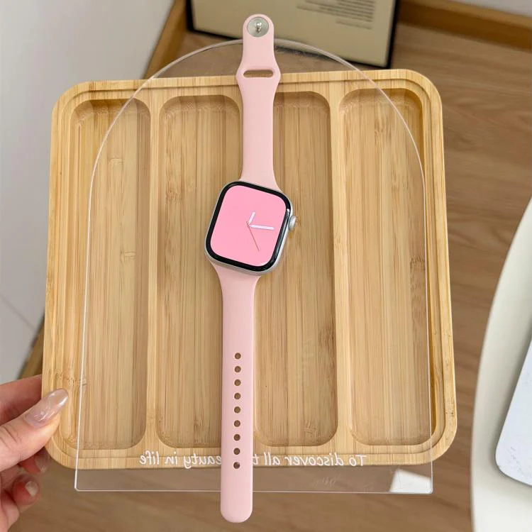 For Apple Watch 42mm / 41mm / 40mm / 38mm Angled Connector Slim Reverse Buckle Silicone Watch Band(Vintage Rose) - Image 3