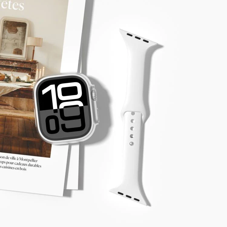For Apple Watch 42mm / 41mm / 40mm / 38mm Angled Connector Slim Reverse Buckle Silicone Watch Band(White) - Image 2