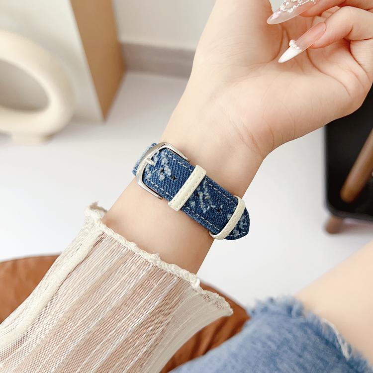 For Apple Watch 42mm / 41mm / 40mm / 38mm Denim Canvas Pin Buckle Watch Band(Navy Blue) - Image 4