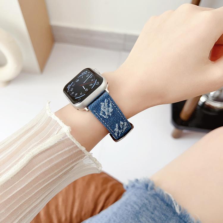 For Apple Watch 42mm / 41mm / 40mm / 38mm Denim Canvas Pin Buckle Watch Band(Vintage Blue) - Image 3