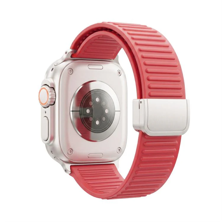 For Apple Watch 42mm / 41mm / 40mm / 38mm Mountain Pattern Loop Magnetic Buckle Silicone Watch Band(Red)
