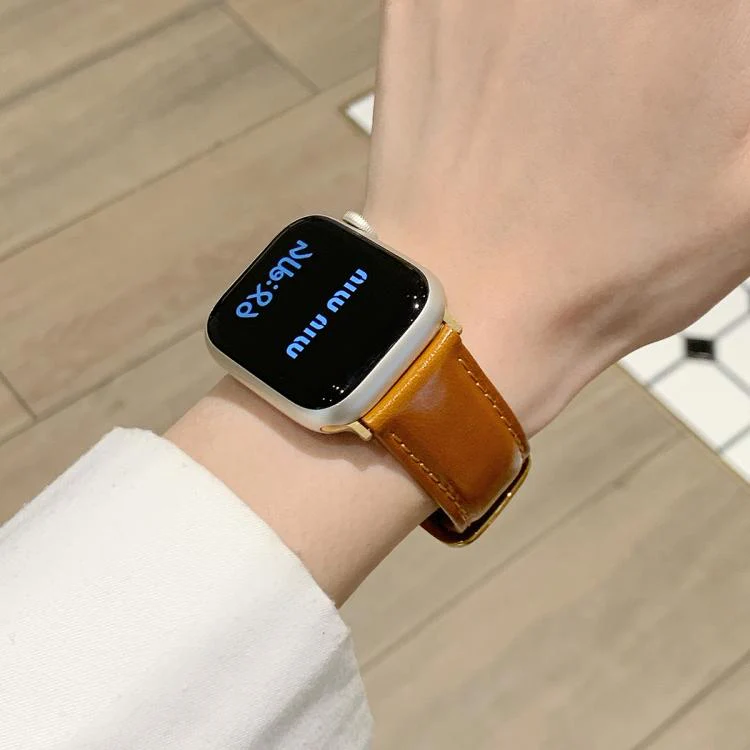 For Apple Watch 42mm / 41mm / 40mm / 38mm Oil Waxed Genuine Leather Pin Buckle Watch Band(Brown) - Image 2