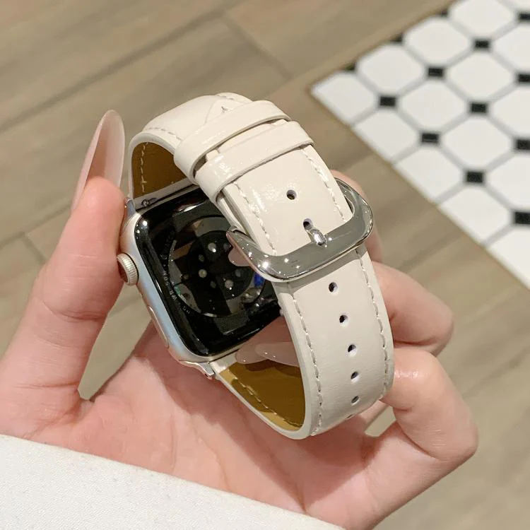 For Apple Watch 42mm / 41mm / 40mm / 38mm Oil Waxed Genuine Leather Pin Buckle Watch Band(Creamy White) - Image 6