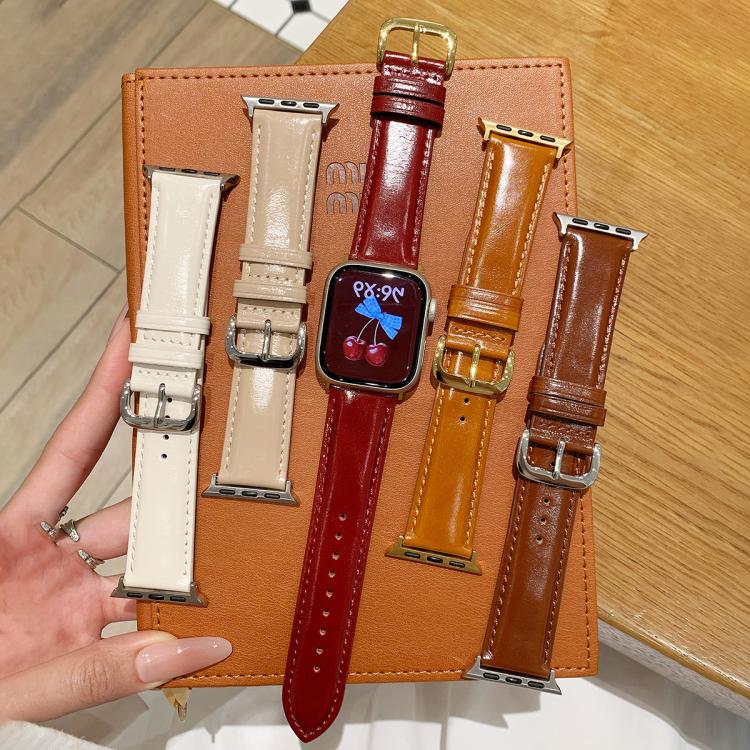 For Apple Watch 42mm / 41mm / 40mm / 38mm Oil Waxed Genuine Leather Pin Buckle Watch Band(Creamy White) - Image 7