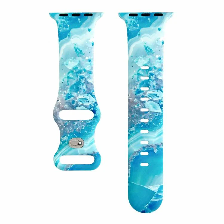For Apple Watch 42mm / 41mm / 40mm / 38mm Painted Marble Print Reverse Buckle Silicone Watch Band(Blue)