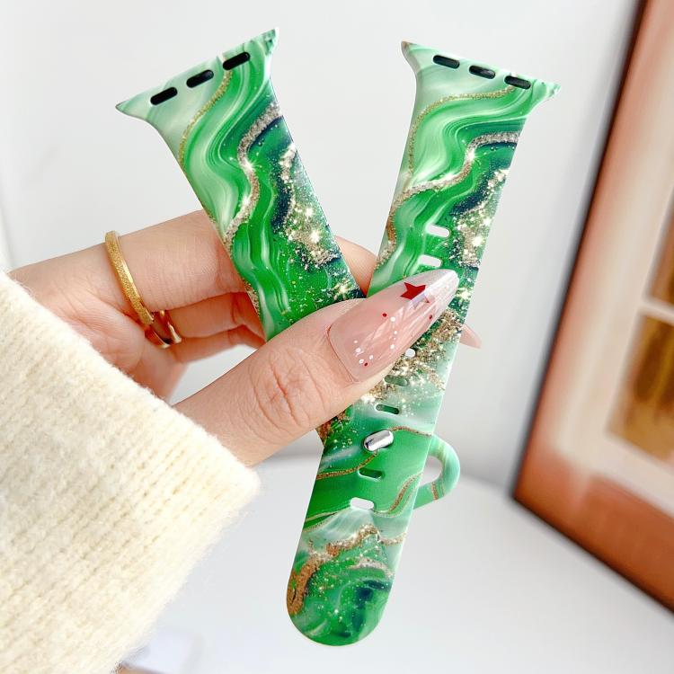 For Apple Watch 42mm / 41mm / 40mm / 38mm Painted Marble Print Reverse Buckle Silicone Watch Band(Green) - Image 2