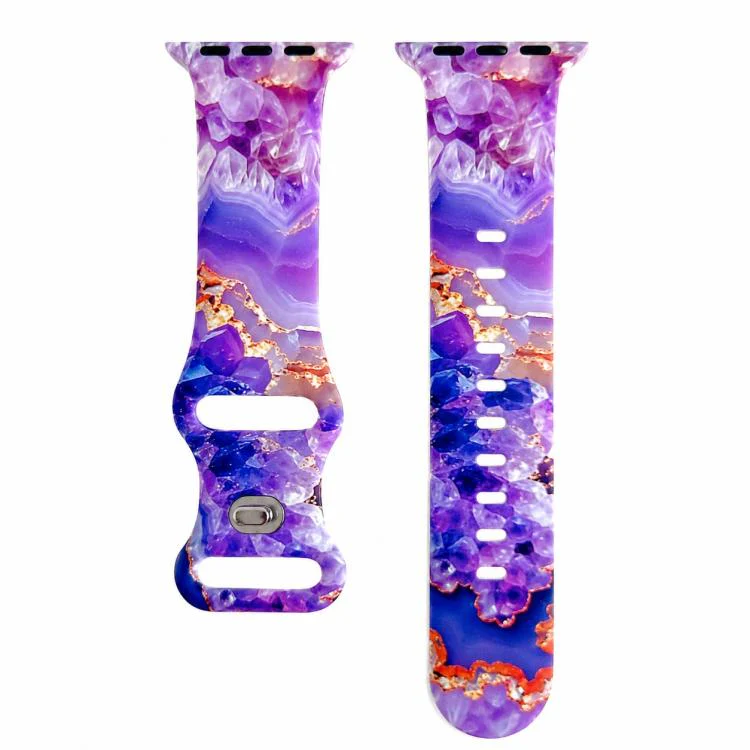 For Apple Watch 42mm / 41mm / 40mm / 38mm Painted Marble Print Reverse Buckle Silicone Watch Band(Purple)