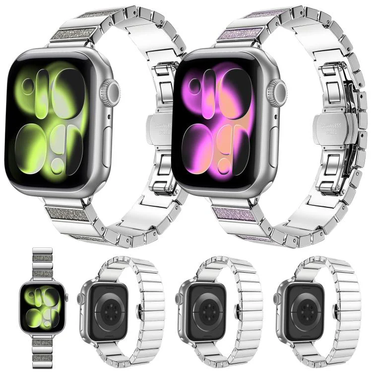 For Apple Watch 42mm / 41mm / 40mm / 38mm Piano Key Design Stainless Steel Folding Clasp Metal Watch Band(Glitter Gray) - Image 7
