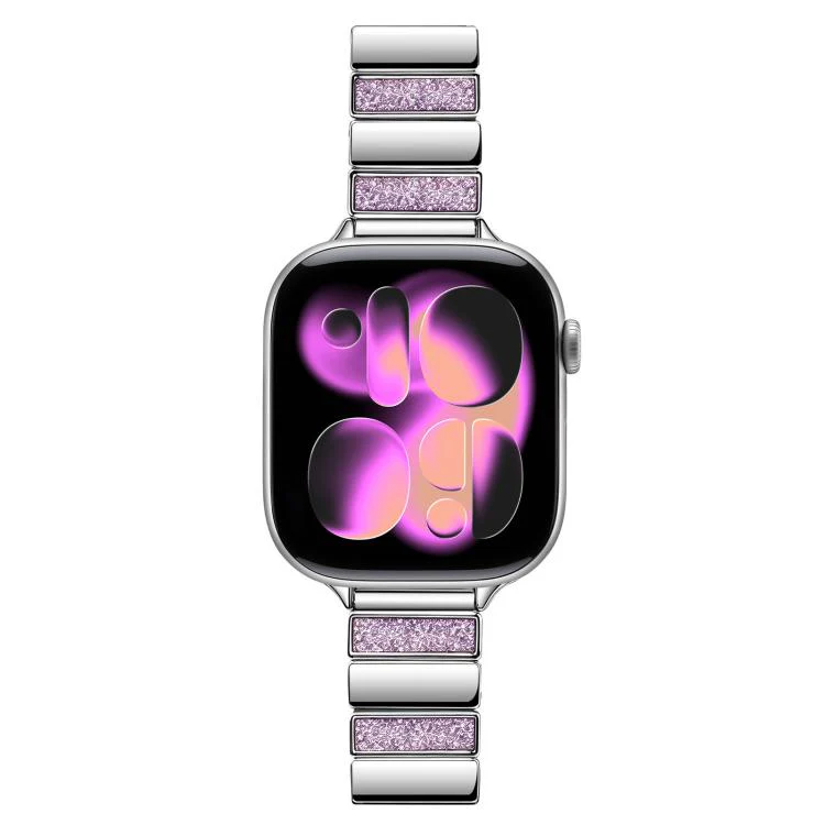 For Apple Watch 42mm / 41mm / 40mm / 38mm Piano Key Design Stainless Steel Folding Clasp Metal Watch Band(Glitter Pink) - Image 3