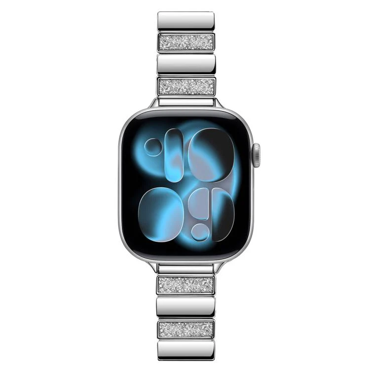 For Apple Watch 42mm / 41mm / 40mm / 38mm Piano Key Design Stainless Steel Folding Clasp Metal Watch Band(Glitter Silver) - Image 3