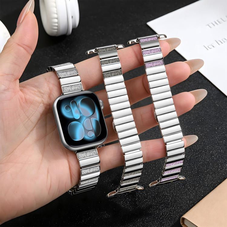For Apple Watch 42mm / 41mm / 40mm / 38mm Piano Key Design Stainless Steel Folding Clasp Metal Watch Band(Glitter Silver) - Image 9