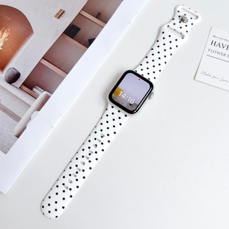 For Apple Watch 42mm / 41mm / 40mm / 38mm Printed Reverse Buckle Silicone Watch Band(Black Stars on White) - Image 5