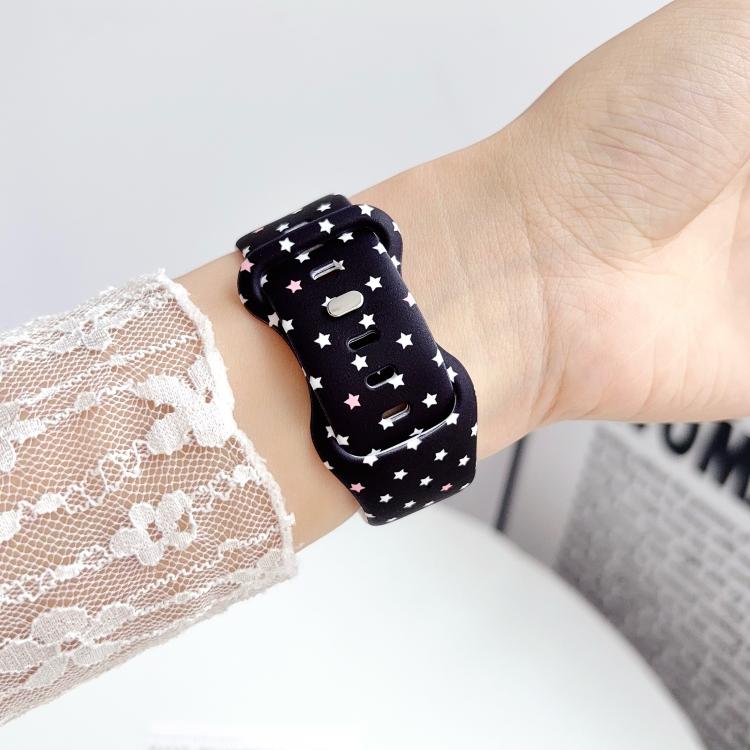 For Apple Watch 42mm / 41mm / 40mm / 38mm Printed Reverse Buckle Silicone Watch Band(White Stars on Black) - Image 4