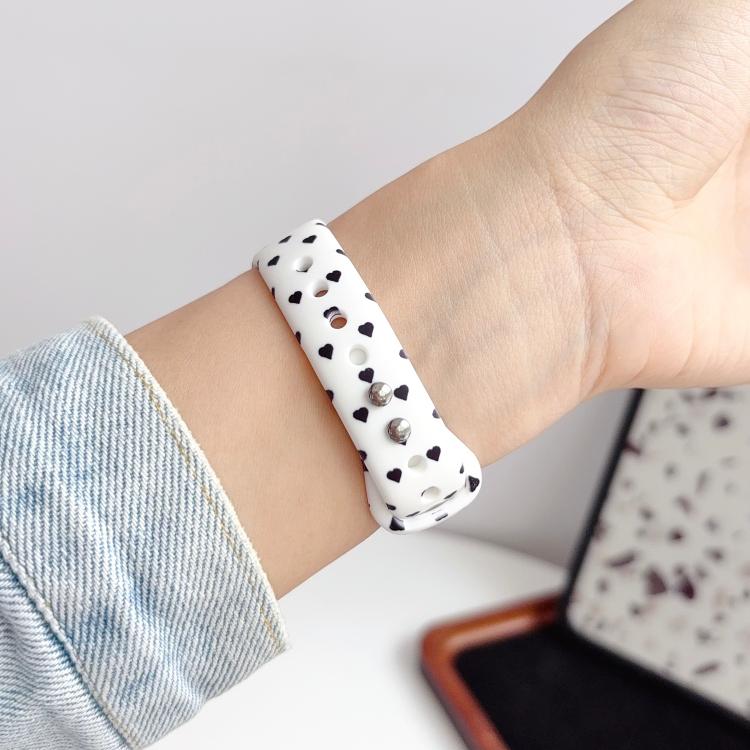 For Apple Watch 42mm / 41mm / 40mm / 38mm Slim Printed Reverse Buckle Silicone Watch Band(Black Heart on White) - Image 4