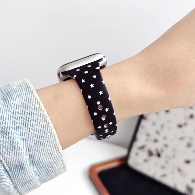 For Apple Watch 42mm / 41mm / 40mm / 38mm Slim Printed Reverse Buckle Silicone Watch Band(White Heart on Black) - Image 3