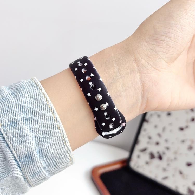 For Apple Watch 42mm / 41mm / 40mm / 38mm Slim Printed Reverse Buckle Silicone Watch Band(White Heart on Black) - Image 4